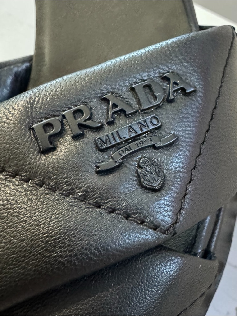 Prada Black Quilted Leather Strap Sandals - Picture 6 of 14